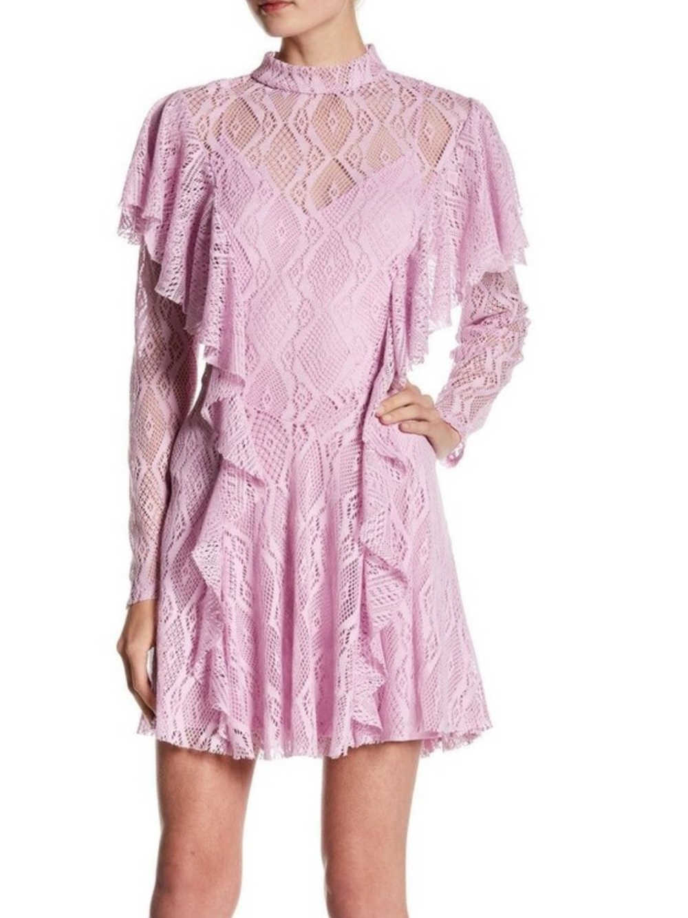 Free People Lavender Pink Lace Ruffle Mini Dress